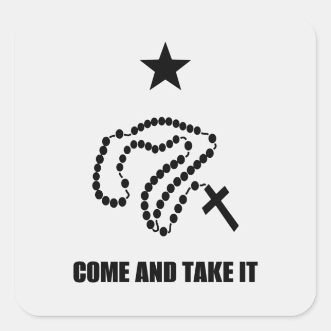 STICKER CARRÉ SAINT ROSARY AVEC ÉTOILE "VENEZ LE PRENDRE" (Devant)