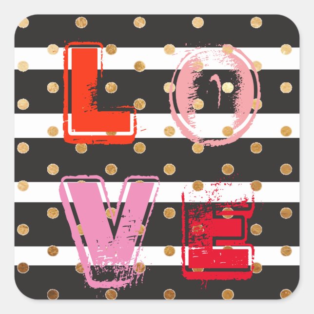 Sticker Carré Saint Valentin bande parties scintillant or amour (Devant)