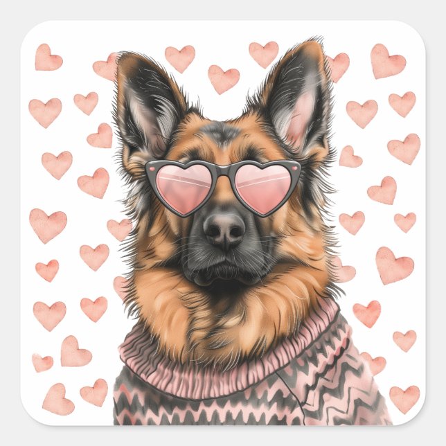Sticker Carré Saint Valentin Chien berger allemand (Devant)
