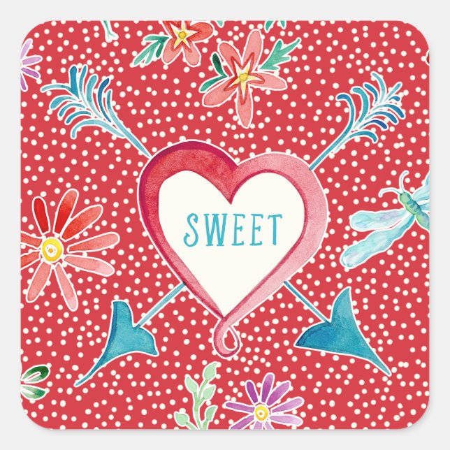 Sticker Carré Saint-Valentin Coeurs de fête et fleurs Favoriser  (Devant)