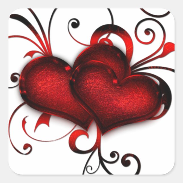 Sticker Carré Saint Valentin Coeurs rouges avec boucles (Devant)