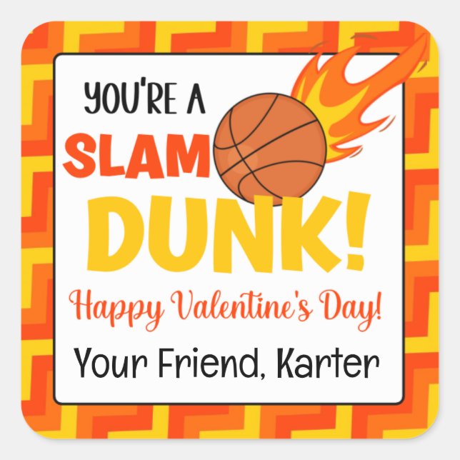 Sticker Carré Saint-Valentin de basket-ball personnalisé (Devant)