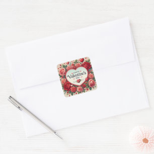 Sticker Carré Saint Valentin Design avec Roses et Coeurs
