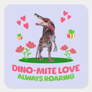 Sticker Carré Saint-Valentin dinosaure mignon pour les enfants