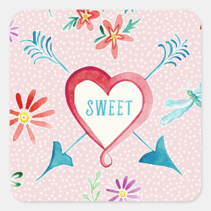 Sticker Carré Saint Valentin Favor Seals Coeurs et fleurs