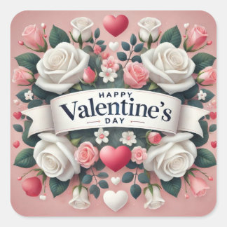 Sticker Carré Saint Valentin Floral Coeur Design