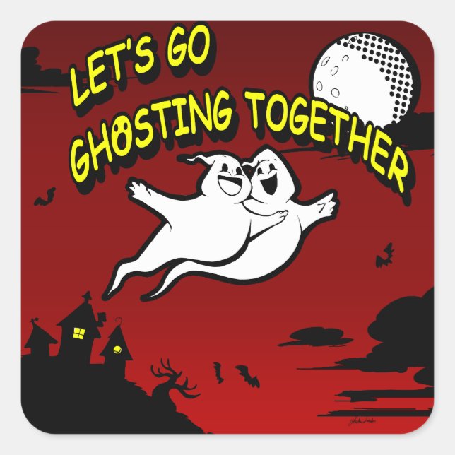 Sticker Carré Saint Valentin Halloween Ghosting Together (Devant)