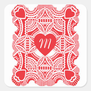 Sticker Carré Saint-Valentin vintage, cœurs victoriens découpés