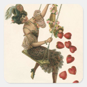 Sticker Carré Saint-Valentin vintage, dame victorienne sur une a