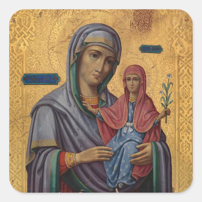 Sticker Carré Sainte Anna avec l'icône orthodoxe Theotokos (Devant)
