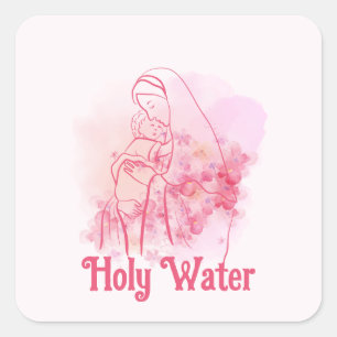 Sticker Carré Sainte Eau Rose Florale Vierge Marie Jésus Personn