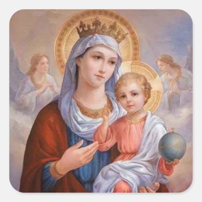 Sticker Carré Sainte Vierge Marie avec Bébé Jésus (Devant)