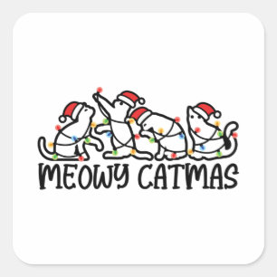 Sticker Carré Saison de Noël de Meowy Catmas Funny Père Noël Cat