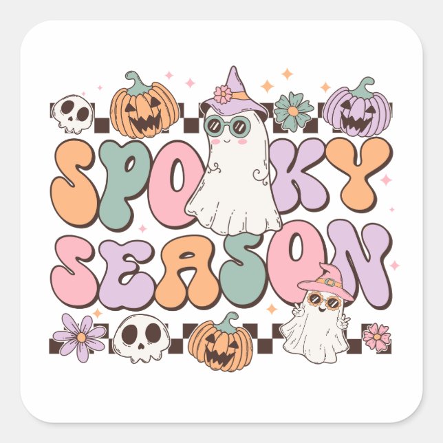 Sticker Carré Saison Éffrayante des fantômes d'Halloween (Devant)