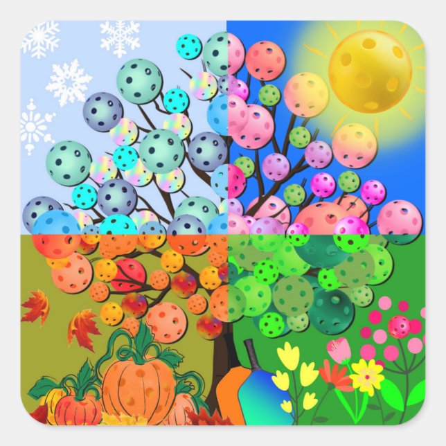 Sticker Carré Saison Toujours Pickleball hiver printemps été aut (Devant)