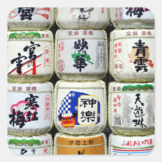 Sticker Carré Sake Barrels: Ise Shrine, Japan (Devant)