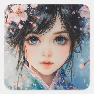 Sticker Carré Sakura Serenity Portrait