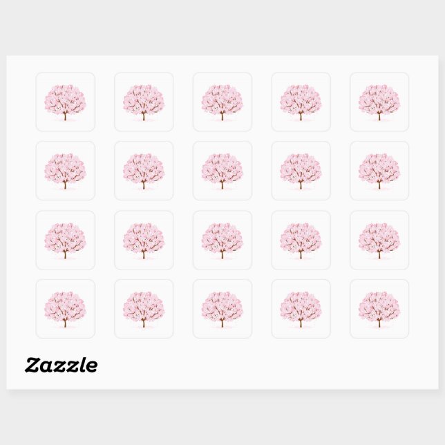 Sticker Carré Sakura Tree en pleine floraison - Elégant design d (Feuille)
