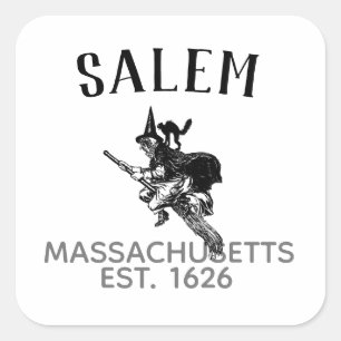 Sticker Carré Salem Massachusetts, sorcière de l'halloween sur l