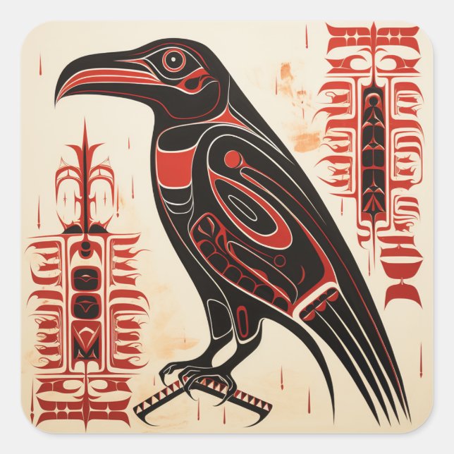 Sticker Carré Salish natif pacifique northwestern style art rave (Devant)