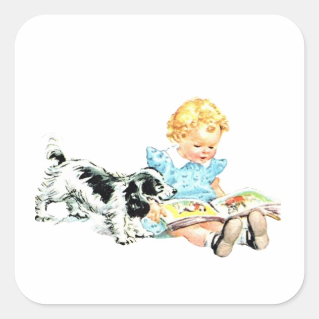 Sticker Carré Sally et Spot Illustration des années 1950 (Devant)