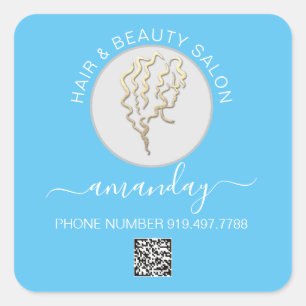 Sticker Carré Salon de beauté Coiffure Logo Bleu QR CODE