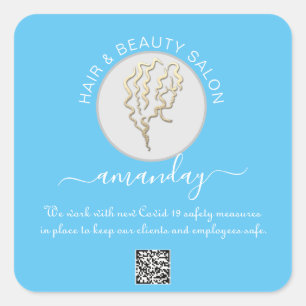 Sticker Carré Salon de beauté Covid Reouverture Logo Coiffure QR