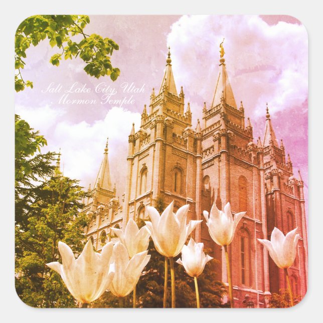 Sticker Carré Salt Lake City, Utah Mormon Temple Art (Devant)