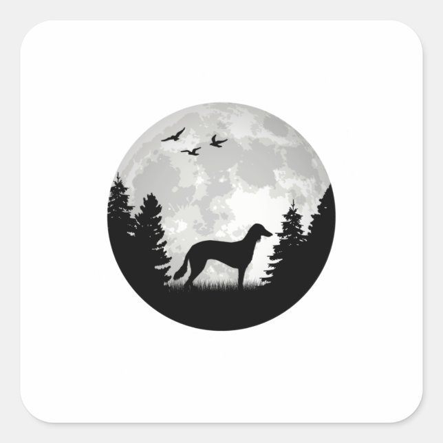 Sticker Carré Saluki moon Persian Greyhound (Devant)