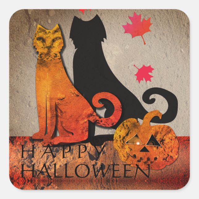Sticker Carré Salutation de chats d'Halloween (Devant)