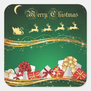 Sticker Carré Salutation de Noël avec le Père Noël et le renne