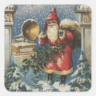 Sticker Carré Salutation de NoëlPère Noël et Joueur de disques