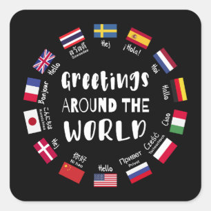 Sticker Carré Salutations autour du monde, Bonjour dans toutes l