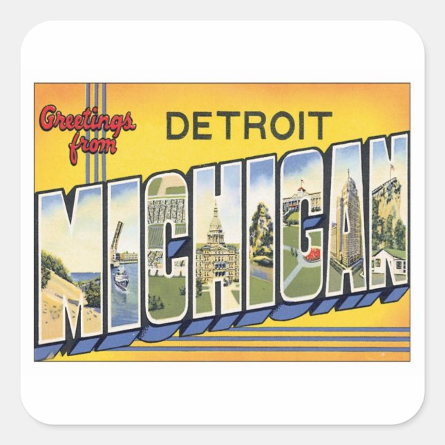 Sticker Carré Salutations De Detroit Michigan (Devant)