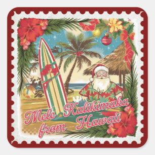 Sticker Carré Salutations de Noël de Hawaii Holiday