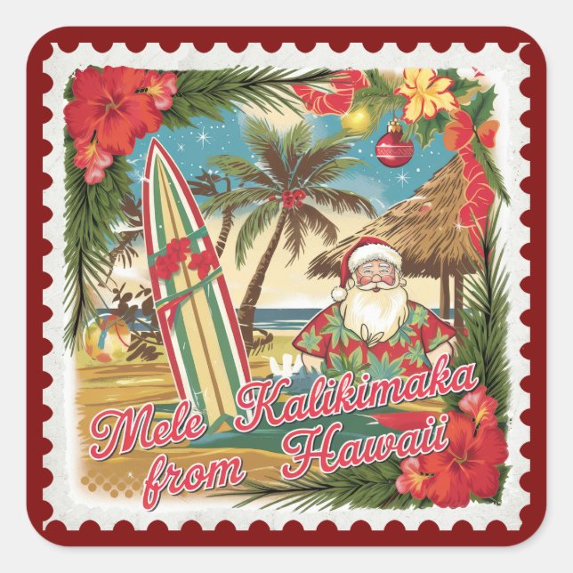 Sticker Carré Salutations de Noël de Hawaii Holiday (Devant)