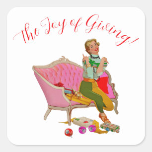 Sticker Carré Salutations de Noël de la Vintage dame de 1950