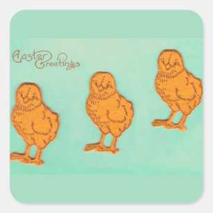 Sticker Carré Salutations de Pâques Chicks Vert