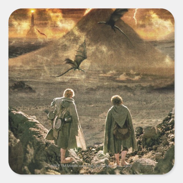 Sticker Carré Sam et FRODO™ approchent le mont Doom (Devant)
