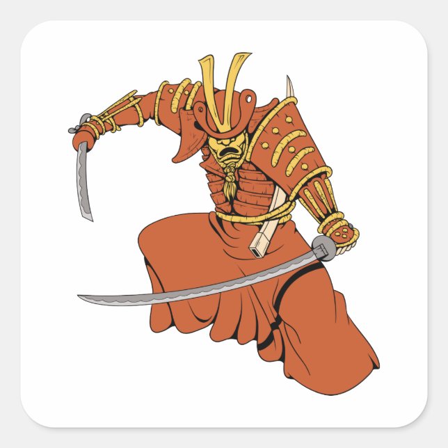 Sticker Carré Samurai 6 ~ Ninjas Martial Arts Guerrier Imaginair (Devant)