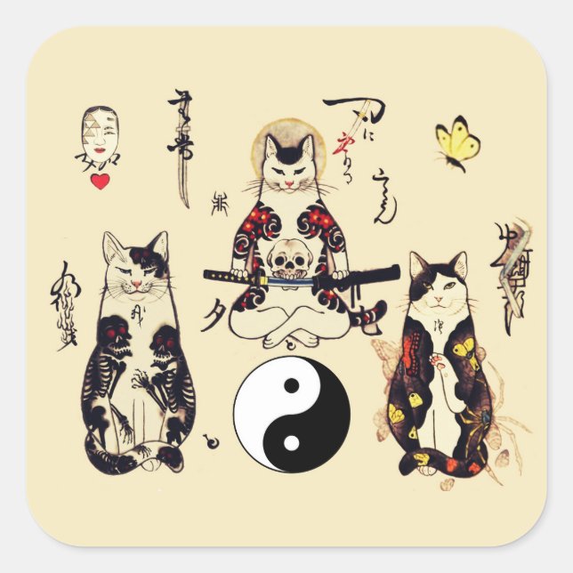 STICKER CARRÉ SAMURAI CHAUSSURES EN SKULL, SKELETON, TATOS BOUTT (Devant)