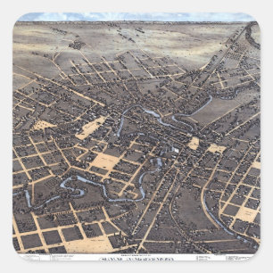 Sticker Carré San Antonio, Texas, Antique Aerial City Map, 1873