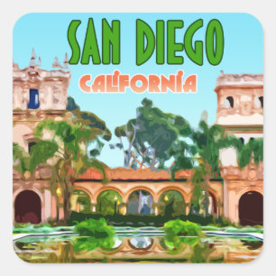 Sticker Carré San Diego Balboa Park Californie Vintage