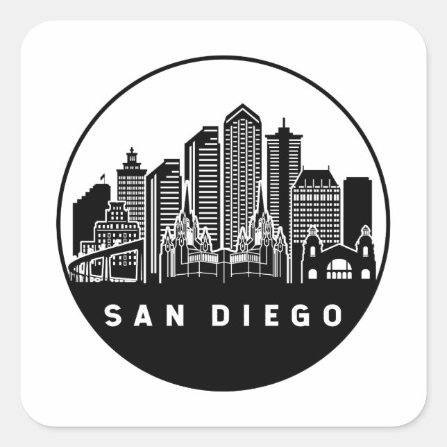 Sticker Carré San Diego California Skyline (Devant)