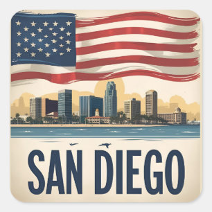 Sticker Carré San Diego California Skyline Art moderne Cityscape