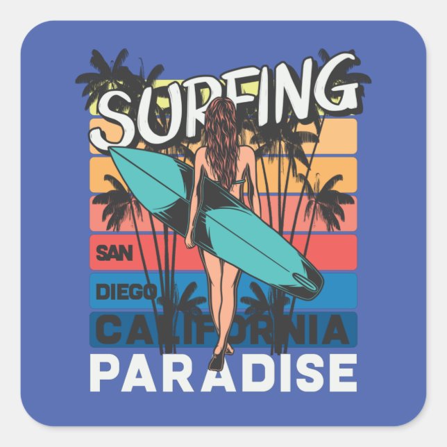 Sticker Carré San Diego Surf Vintage (Devant)