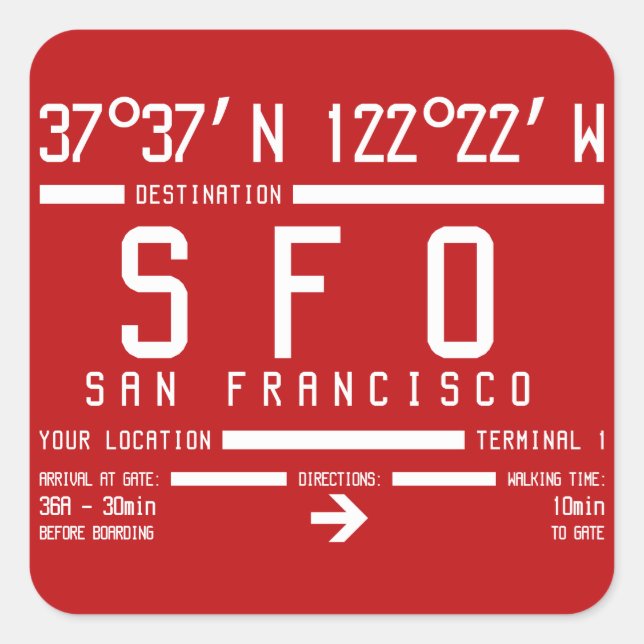 Sticker Carré San Francisco International IATA Airport Code SFO (Devant)