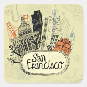 Sticker Carré San Francisco tirée par la main