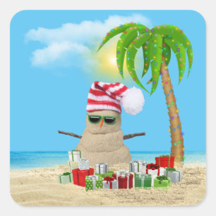 Sticker Carré Sandman De Noël Tropical Avec Palmier
