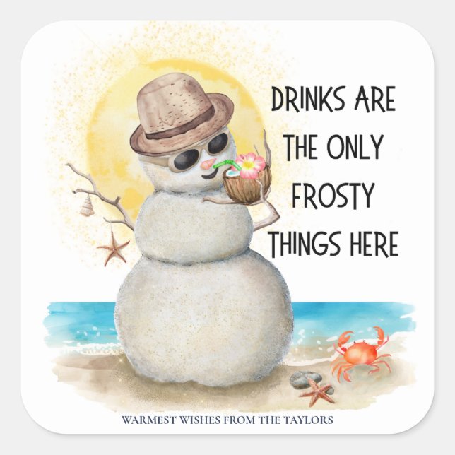 Sticker Carré Sandman de plage Frosty Boissons Noël (Devant)